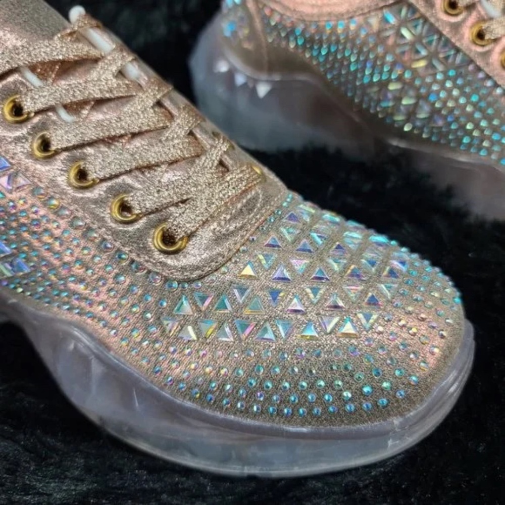 Cape Robbin Rose Gold Low Top Iridescent Rhinestone Lace Up Sneakers - Picture 8 of 9